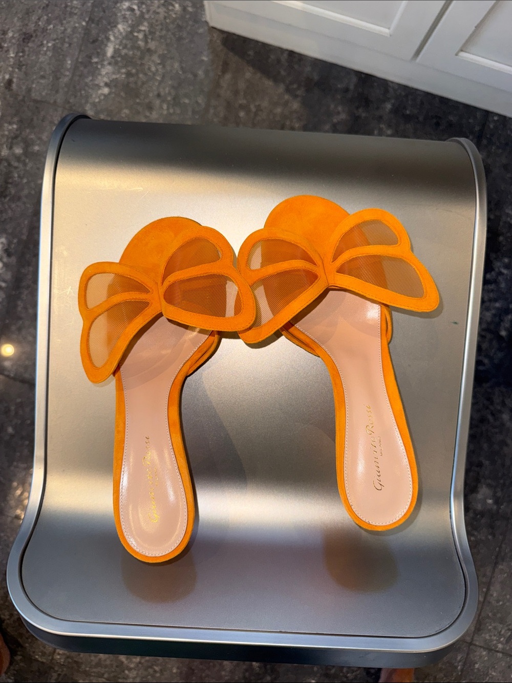 NIB Gianvito Rossi Orange suede and mesh Butterfly Slide  70mm Mules - Picture 10 of 11